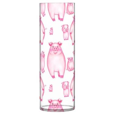 Imagem de JUZIHAI Vaso com padrão de porco rosa para flores, 9,9 cm x 30 cm, cilindro de plástico, moderno, vaso de flores para centro de mesa de casamento, decoração de casa