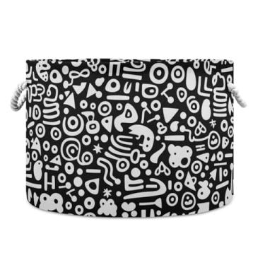 Imagem de JUZIHAI Cesta de armazenamento dobrável de grafite abstrato, cesto de roupa suja para bebê, cobertor com alças de corda de algodão, caixa organizadora de armário dobrável para quarto, berçário, casa