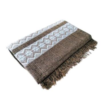 Imagem de Manta Para Sofá Grande Algodão com Franjas Decorativas – Cobertura Elegante para Sofá de 2 a 3 Lugares Manta Capa Luxuosa para Sala e Cama (MODELO-08-MARROM-BORDADO)