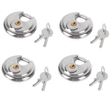 Imagem de Pacote com 4 cadeados de segurança redondos de aço inoxidável de 70 mm para uso externo, academia, segurança, ferramentas domésticas, cada uma com 2 chaves