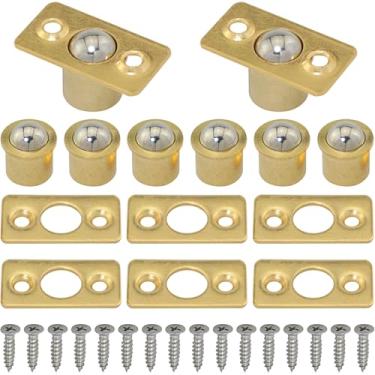 Imagem de FMHXG Conjunto de 8 peças para porta de armário lateral de cobre puro 9,5 mm com parafusos de chapa de ferro, conjunto de trava de bola de rolo para armário para gavetas de mesa de vestir, móveis
