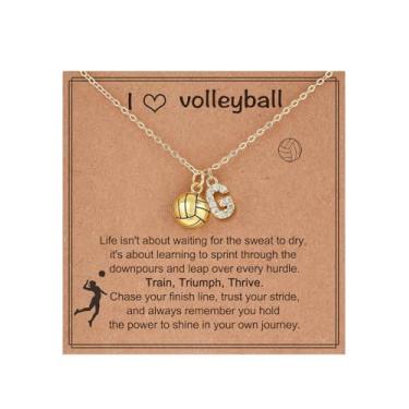 Imagem de SKIRIFLA Presentes de voleibol para meninas adolescentes e mulheres, colar de voleibol com letra A-Z, presentes de Natal para fãs de treinadores de time, Cobre, Sem Pedra Preciosa