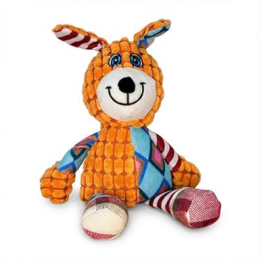 Imagem de Brinquedo Interativo para Cães e Gatos, Urso de Pelúcia com Apito Sonoro, Laranja e Azul, 31 x 24 x 13 cm, Mordedor Macio com Design Listrado