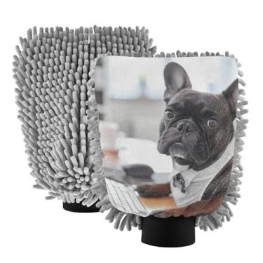Imagem de ODAWA 2PK Luvas de microfibra duráveis sem fiapos para lavagem de carro, cachorro fofo, M 19 x 26 cm