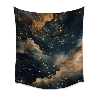 Imagem de Tapeçaria de parede Galaxy Sparkle Cloud Sky Star Dust Space Art Deep Blue Gold Aesthetic Large Hanging Blanket Trippy Dorm Decor Boho Bedroom Tapeçarias 76 x 101 cm
