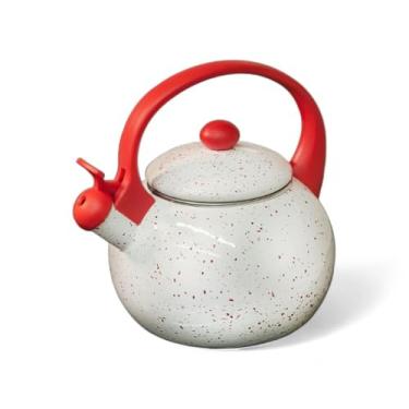 Imagem de Chaleira Esmaltada Vintage 2,2L com Apito, Ferro, Branca, Cabo Baquelite, para Fogão Elétrico, Gás e Indução