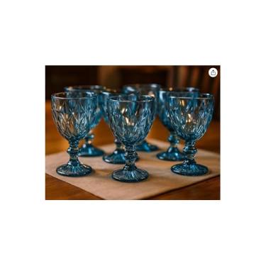 Imagem de Conjunto 6 Taças de Vidro Diamond Gold, 325ml, Acabamento Dourado, Relevo Diamantado, 17cm Altura, para Água e Drinks