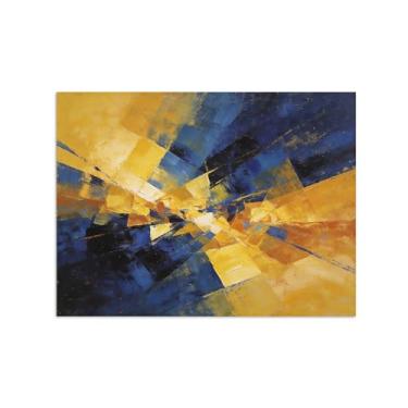 Imagem de Impressões abstratas em tela-Quadro texturizado para parede-Azul e amarelo-Pintura moderna para sala de estar 30x40cm Sem Moldura