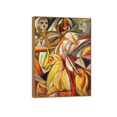 Imagem de BMZFYBS David Burliuk Famosas impressões em tela de arte de parede prontas para pendurar. Cavaleiro. Pintura de moldura de madeira para decoração de sala de estar 70 x 100 cm 27 x 39 pol