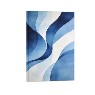 Imagem de Impressões abstratas em tela-Quadro texturizado para parede-Azul e branco 2-Pintura moderna para sala de estar 70x105cm Tela Embrulhada