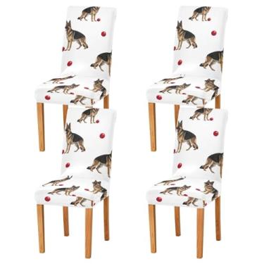 Imagem de Conjunto de 4 capas de cadeira de mesa de jantar para cães pastor alemão, laváveis e removíveis Parsons para casa ou festa