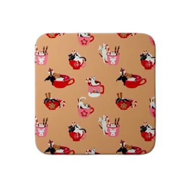 Imagem de Ladrilho Decorativo de Cerâmica com Estampa de Gatos Aconchegantes Bebendo Chocolate Quente