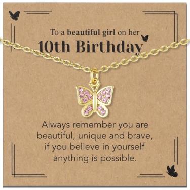 Imagem de Sepfavo Colar de borboleta de cristal para meninas, 6, 7, 8, 9, 10, 11, 12, 13, 16, 18, presente de aniversário, incrustado com zircônia, colar de diamante infantil hipoalergênico, 18, Aço inoxidável