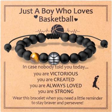 Imagem de NUKAYAI Pulseira de futebol, basquete, futebol, beisebol, presentes para meninos, 14 cm a 20 cm, presentes de aniversário e Natal para meninos e adolescentes, 5.5"-7.9", Pedra, Sem Pedra Preciosa