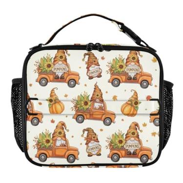 Imagem de Joisal Lancheira laranja com gnomos de outono, girassóis, meninas, mulheres, lancheira, infantil, masculina, lancheira para trabalho, bolsa térmica, isolada com alça de ombro ajustável