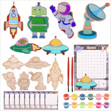 Imagem de Fiestivo Space Party Favors - 18 Pcs Cosmic Craft Kits Party Supplies - Cosmic Wooden Painting Kit for Kids with Word Search Cards, Space-Themed Birthday Goodie Bags Gifts Prizes Girls Boys