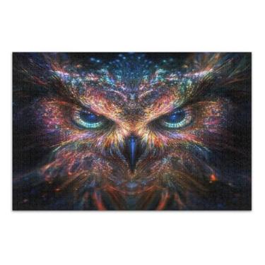 Imagem de Quebra-cabeças trippy pretos brilhantes com olhos de coruja para adultos com letras nas costas para adultos 1000 peças