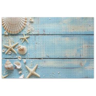 Imagem de Quebra-cabeça azul de madeira com estrelas do mar, 500 peças, presentes engraçados para adultos, brinquedo artístico, decoração