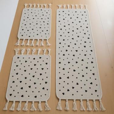 Imagem de Kit Passadeira Cozinha 3 Peças Tapete Geométrico Antiderrapante Tecido Absorvente Decoração Casa (CORAÇÃO CRUA)