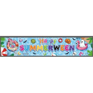 Imagem de AnyDesign Faixa de fundo Happy Summerween 20 x 4 m faixa de verão Halloween cerca sinal de quintal para piscina interna e externa havaiana decoração de festa na praia adereços de cabine de fotos