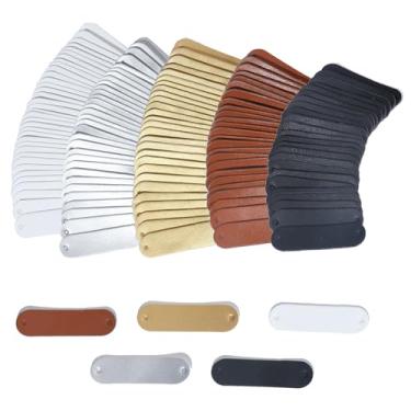 Imagem de 100 peças de etiquetas feitas à mão em couro PU em relevo em branco etiquetas de chapéu de couro PU etiquetas de crochê com furos costurados em etiquetas para enfeites de crochê itens de tricô