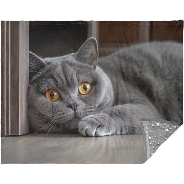 Imagem de Cobertor de pelo curto britânico com estampa de gato cobertor macio para mulheres 177,8 cm x 139,7 cm cobertor xadrez personalizado rosa