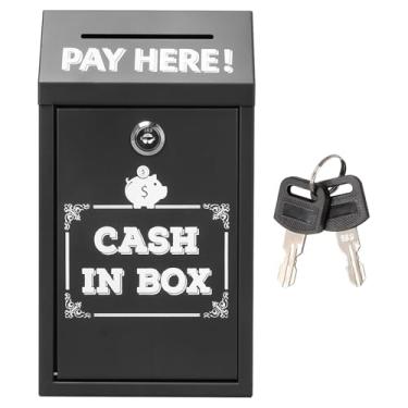 Imagem de Caixa de dinheiro SAFESafe, caixa de doação de metal com fechadura, caixa de sugestão, caixa segura, caixa de entrega de caixa de correio pré-perfurada, suporte de parede pré-perfurado para suporte de