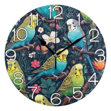Imagem de GAIGEO Pássaros tropicais relógio de parede colorido analógico decorativo sala de aula relógio de escritório estético silencioso sem tique-taque, decoração de parede retrô moderna art deco, 25 cm