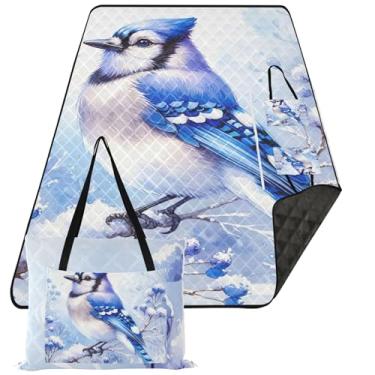 Imagem de TSENQUE Blue Jay Art Print Tapete de piquenique cobertor bonito à prova de areia cobertor de praia impermeável grande cobertores de grama para atividades ao ar livre 299.7 cm x 203.2 cm