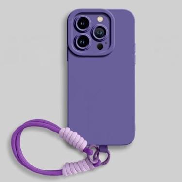 Imagem de Capa protetora de silicone líquido com alça para iPhone 16E 16 14 15 Plus 12 13 Mini 11 16 Pro X XR XS Max SE, capa macia e protetora, roxa, para iPhone XR
