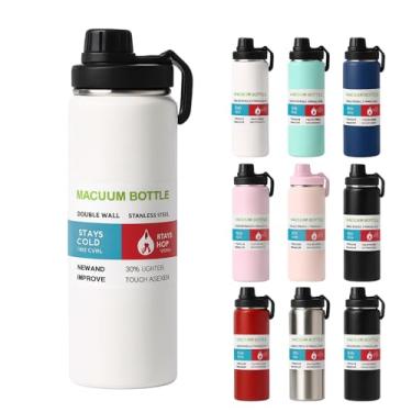 Imagem de Garrafa Térmica Inox 800 ml Parede Dupla – Mantém Bebida Gelada 24h ou Quente 8h, Tampa Antivazamento, Squeeze para Academia, Trabalho e Viagem (Branco)