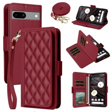 Imagem de Dibosom Capa carteira para Google Pixel 6A 5G 2022 Argyle com alça de pulso/ombro compartimentos para cartões, bolsa flip de couro PU de luxo, suporte minimalista acolchoado para celular Pixel6A A6