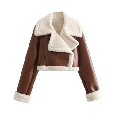 Imagem de Jaqueta De Couro Cropped Com Zíper Dupla Face Para Mulheres Estilo Out