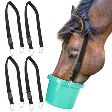 Imagem de Maasechs 4 peças cabides de alça de balde de cavalo alça de balde de nylon ajustável com ganchos duplos balde de gado para suporte forte para redes de saco de feno baldes de água cavalo ao ar livre