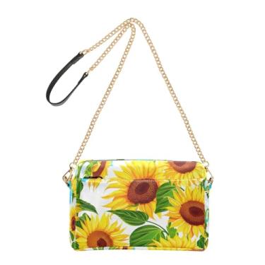 Imagem de Joitme Bolsa tiracolo feminina com céu de girassóis amarelos brilhantes para celular bolsa de ombro de couro sintético alça de corrente