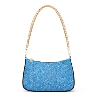 Imagem de Bolsa de ombro com corrente azul brilhante, bolsa feminina Hobo elegante para festas noturnas ou uso diário