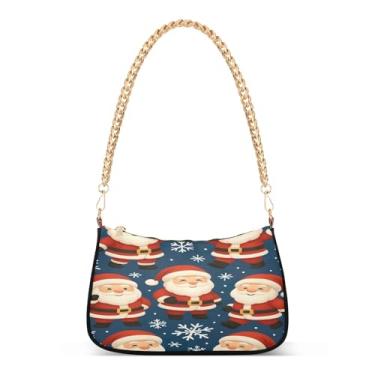 Imagem de Linda bolsa de ombro de corrente azul com flocos de neve de Papai Noel, bolsa Hobo de poliéster para mulheres, bolsa festiva para festas de fim de ano e uso diário