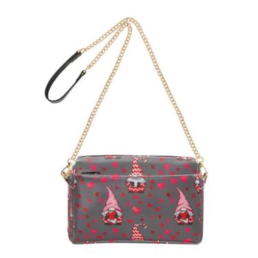 Imagem de Joitme Valentine Cute Gnomo Heart Bolsa de ombro feminina transversal para celular bolsa de ombro de couro PU com alça de corrente