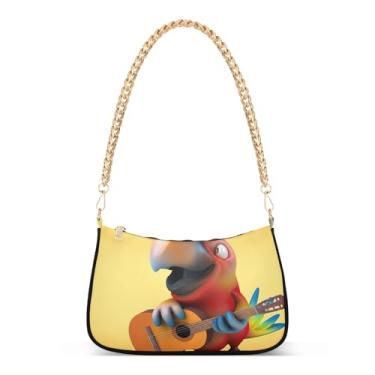 Imagem de Bolsa de ombro com corrente amarela papagaio de desenho animado, linda bolsa Hobo média para mulheres, bolsa clutch moderna para todos os dias e festas
