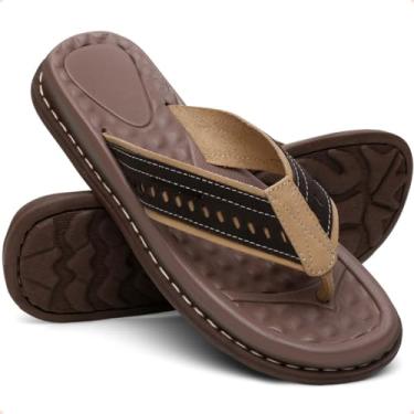 Imagem de Chinelo Masculino Confortável de Couro, Design Ventilado, Sola Antiderrapante (Café, Adulto, 42, Numérico, BR)