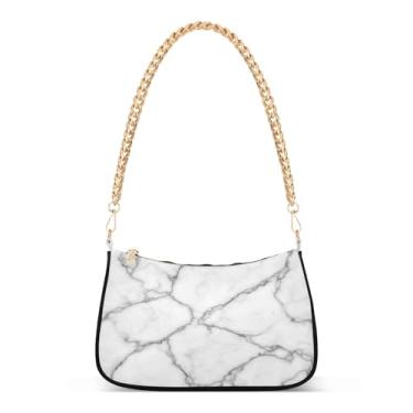 Imagem de Bolsa de ombro de corrente minimalista branca com textura veinada, bolsa feminina Hobo, bolsa média elegante para todos os dias e à noite