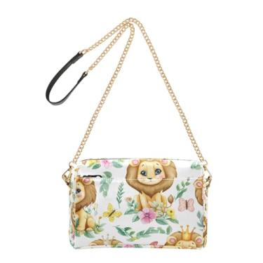 Imagem de Joitme Bolsa feminina tiracolo bolsa para celular linda alça de corrente de couro PU bolsa de ombro linda coroa de leão flor