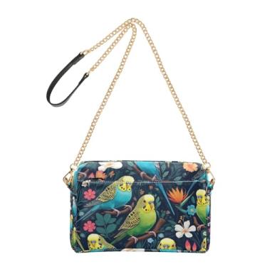 Imagem de Joitme Bolsa feminina transversal para celular colorida papagaio pássaro animal PU bolsa de ombro com alça de corrente