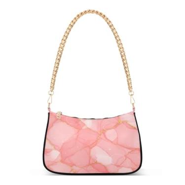 Imagem de Bolsa de ombro com corrente texturizada de mármore rosa, bolsa feminina clutch para uso casual ou noturno