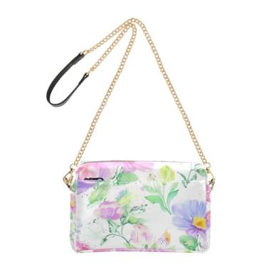 Imagem de Joitme Bolsa feminina transversal para celular bolsa de ombro aquarela flores silvestres pastel alça de couro PU bolsa de ombro