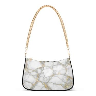 Imagem de Bolsa de ombro com corrente branca cinza estética, bolsa feminina Hobo Clutch para uso diário e noturno