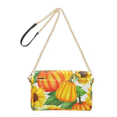 Imagem de Joitme Abóboras Girassóis Folhas, Bolsa de Ombro Feminina para Celular com Alça de Corrente de Couro PU