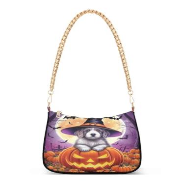 Imagem de Linda bolsa com corrente de ombro de abóbora, estampa de Halloween, bolsa Hobo, bolsa média para mulheres
