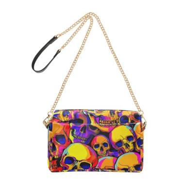 Imagem de Joitme Bolsas femininas abstratas coloridas com caveiras humanas, bolsa tiracolo de couro PU, bolsa de ombro com alça de corrente, bolsa para celular