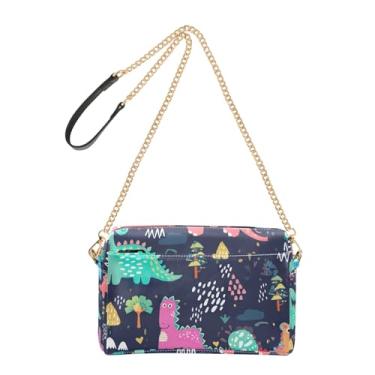 Imagem de Joitme Bolsa feminina tiracolo bolsa para celular alça de corrente de couro PU bolsa de ombro dinossauros fofos desenhos coloridos